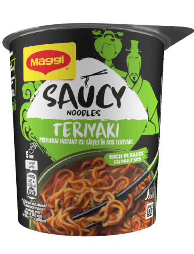 MAGGI Saucy Noodles, instant rezanci s okusom Teriyaki umaka, čaša, 75g_FOP